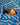 Decorative ceramic fish on a blue and white wavy patterned tile