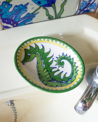 Hand Painted Indian Soap Dish 'Seahorse'