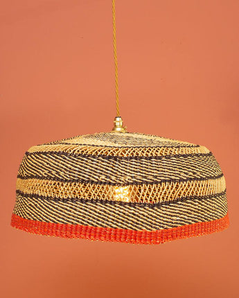 Ghanaian Handwoven Lightshade 'Burnt Orange Band'-Woven Light Shade-AARVEN