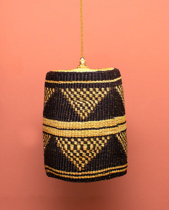 Ghanaian Handwoven Lightshade 'Natural Triangles'-Woven Light Shade-AARVEN