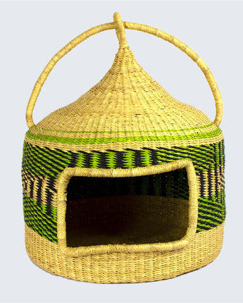 Ghanaian Woven Cat Basket 'Alligator'-Pet Bed-AARVEN