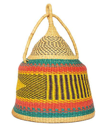Ghanaian Woven Cat Basket Bed 'Mustard Band'-Pet Bed-AARVEN