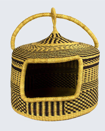 Ghanaian Woven Cat Basket 'Bolga Mono'-Pet Bed-AARVEN