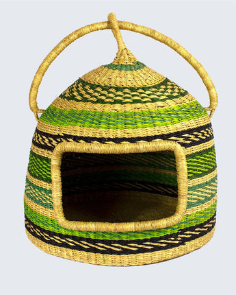 Ghanaian Woven Cat Basket 'Forest Cave'-Pet Bed-AARVEN