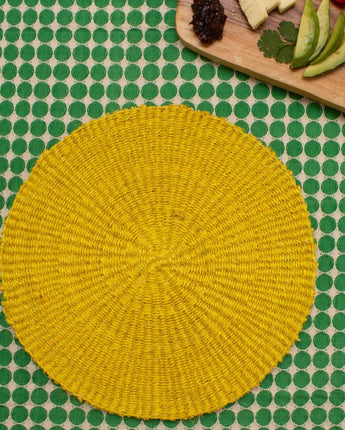 Handwoven Sisal Circle Table mat/Placemat 'Yellow Sunshine'-Placemat-AARVEN