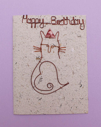 KICK Recycled Wire Card 'Happy Birthday Cat'-Greeting Card-AARVEN