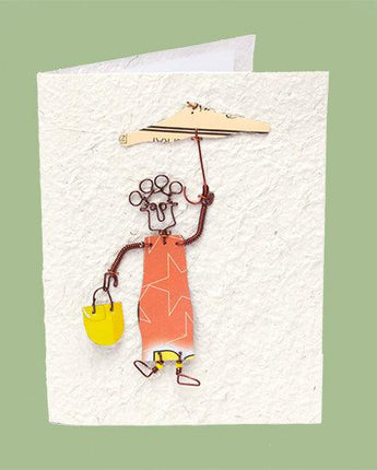 KICK Recycled Wire Card ‘Woman and Umbrella’-Greeting Card-AARVEN