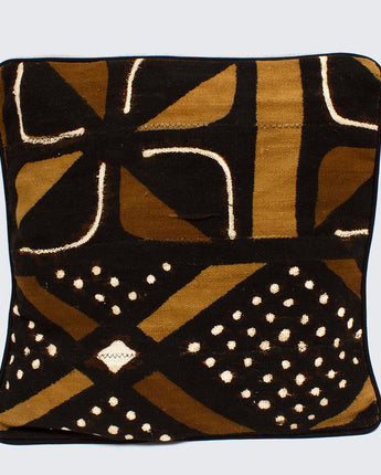Mud Cloth Piped Cushion Cover 'Caramel Peanut Windmill'-Cushion Cover-AARVEN