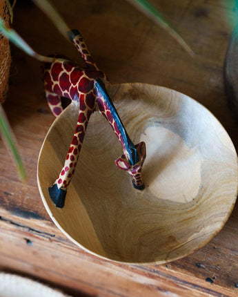 Olive Wood Giraffe Drinking Bowl-Bowl-AARVEN