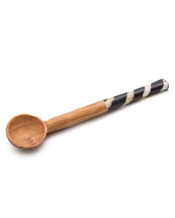 Olive Wood Sugar Spoon With Black Batik Handle-Spoon-AARVEN