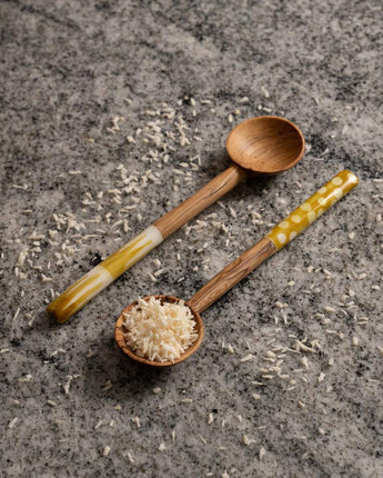 Olive Wood Sugar Spoon With Mustard Batik Handle-Spoon-AARVEN