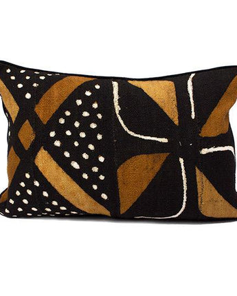 Small Mud Cloth Piped Cushion Cover 'Caramel Peanut Windmill'-Cushion Cover-AARVEN