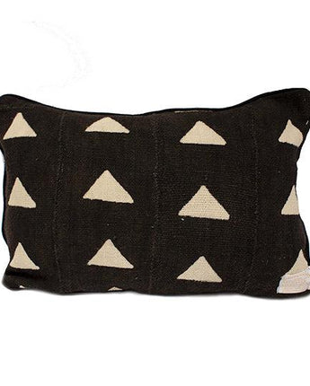 Small Mud Cloth Piped Cushion Cover 'White Geo'-Cushion Cover-AARVEN