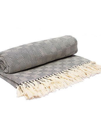 Tanzanian Hand Woven Throw 'Natural with Charcoal Grey Diamonds'-Throw-AARVEN