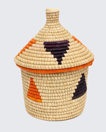 Uganda Craft Collection Basket 'Lidded Pot Eight (Triangles)'-Lidded Basket-AARVEN