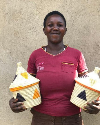 Uganda Craft Collection Basket 'Lidded Pot Eight (Triangles)'-Lidded Basket-AARVEN