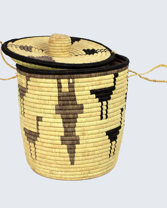Uganda Craft Collection Lidded Basket 'Grey & Black Birds'-Lidded Basket-AARVEN