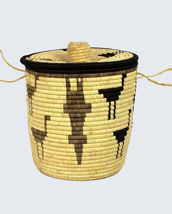 Uganda Craft Collection Lidded Basket 'Grey & Black Birds'-Lidded Basket-AARVEN