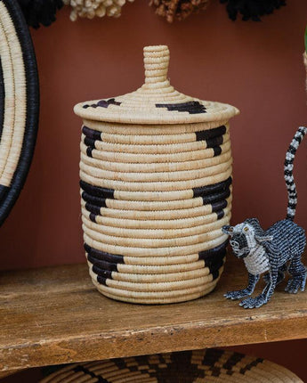 Uganda Craft Collection Lidded Basket 'Small Black Geo'-Lidded Basket-AARVEN