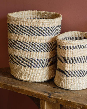 Kenyan Sisal Basket 'Grey Stripes' Small