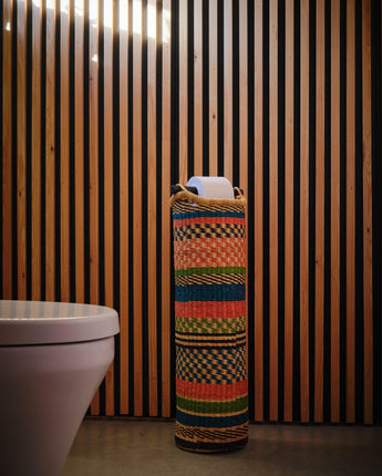 Ghanaian Hand Woven Tubular Toilet Roll Holder 'Rainbow Bands'