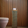 Sustainable toilet roll storage stand with blue striped pattern