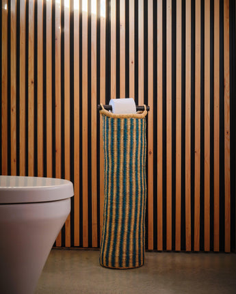 Ghanaian Hand Woven Tubular Toilet Roll Holder 'Green Stripes'