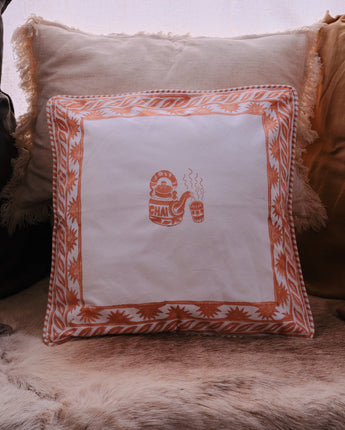 Indian Organic Cotton 45cm x 45cm Piped Cushion Cover 'Chai Pot'