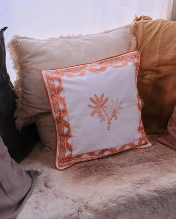 Indian Organic Cotton 45cm x 45cm Piped Cushion Cover 'Monkey & Palm Tree'