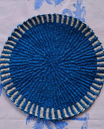 Handwoven Sisal Circle Table mat/Placemat 'Royal Blue Striped Edge'