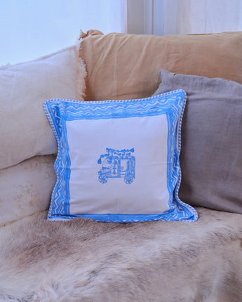 Indian Organic Cotton 45cm x 45cm Piped Cushion Cover 'Tuk Tuk'