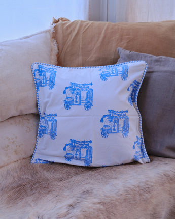 Indian Organic Cotton 45cm x 45cm Piped Cushion Cover 'Tuk Tuk'