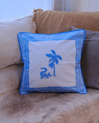 Indian Organic Cotton 45cm x 45cm Piped Cushion Cover 'Crocodile'