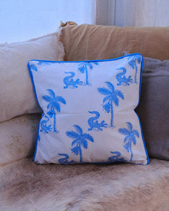 Indian Organic Cotton 45cm x 45cm Piped Cushion Cover 'Crocodile'