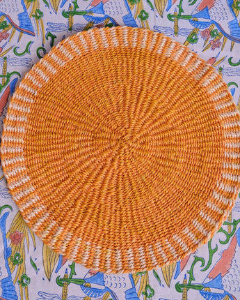 Handwoven Sisal Circle Table mat/Placemat 'Ochre Striped Edge'