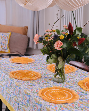 Handwoven Sisal Circle Table mat/Placemat 'Ochre Fringed'