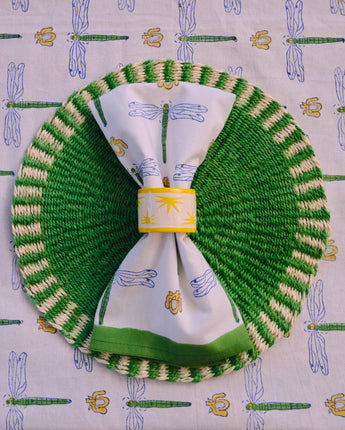 Handwoven Sisal Circle Table mat/Placemat 'Green Striped Edge'