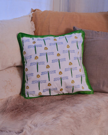 Indian Organic Cotton 45cm x 45cm Piped Cushion Cover 'Dragonfly'