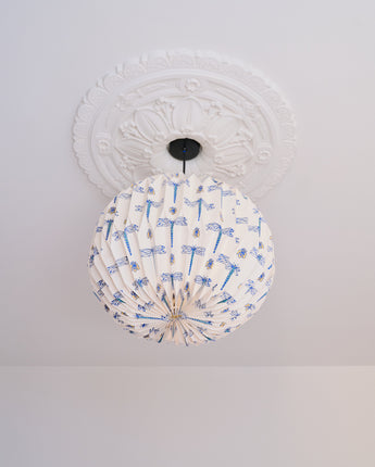 Origami lightshade with dragonfly pattern, handmade paper lightshade for pendant or ceiling lighting, perfect for a modern living room.