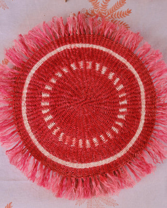 Handwoven Sisal Circle Table mat/Placemat 'Terracotta Fringed'