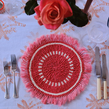 Handwoven Sisal Circle Table mat/Placemat 'Terracotta Fringed'