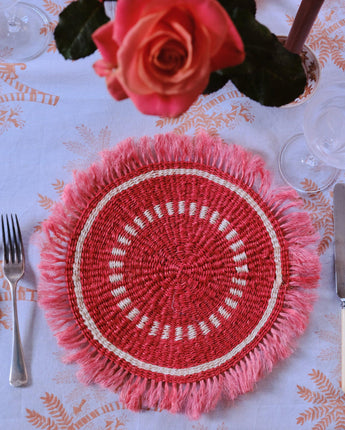 Handwoven Sisal Circle Table mat/Placemat 'Terracotta Fringed'