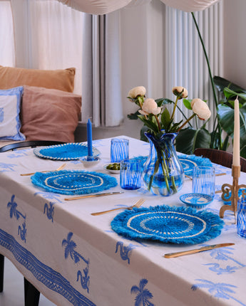 Handwoven Sisal Circle Table mat/Placemat 'Royal Blue Fringed'