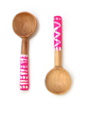 Olive Wood Small Sugar Spoon With Pink Handle