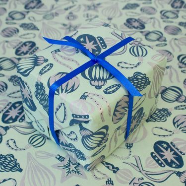 Blue Vintage Baubles Hand Printed Gift Wrap