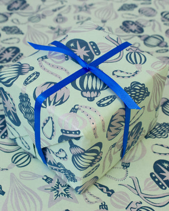 Blue Vintage Baubles Hand Printed Gift Wrap