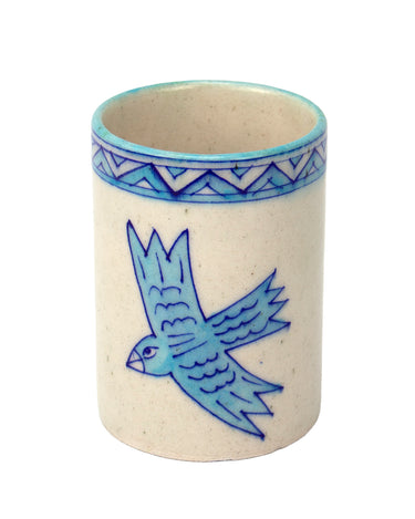 Hand Painted Indian Toothbrush Holder 'Blue Bird'