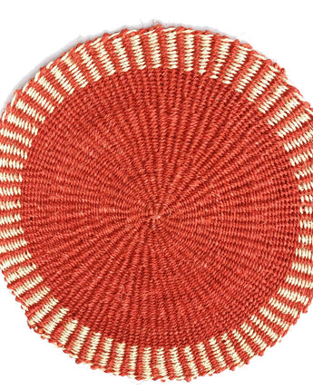 Handwoven Sisal Circle Table mat/Placemat 'Terracotta Striped Edge'