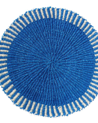 Handwoven Sisal Circle Table mat/Placemat 'Royal Blue Striped Edge'