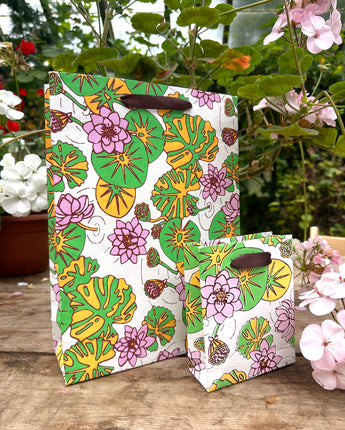 Hand Printed Recycled Paper Gift Bag 'Water Lilies'